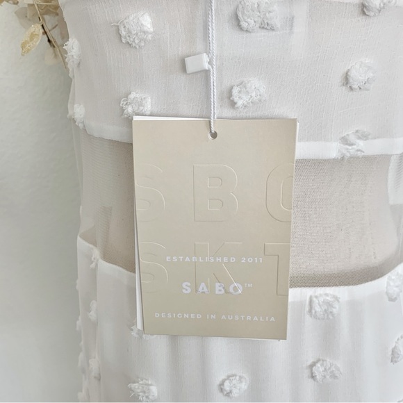 ☀️ [PRICE FIRM] SABO Miliano Illusion Mesh Panel Dot Textured Maxi Dress White - Picture 11 of 15